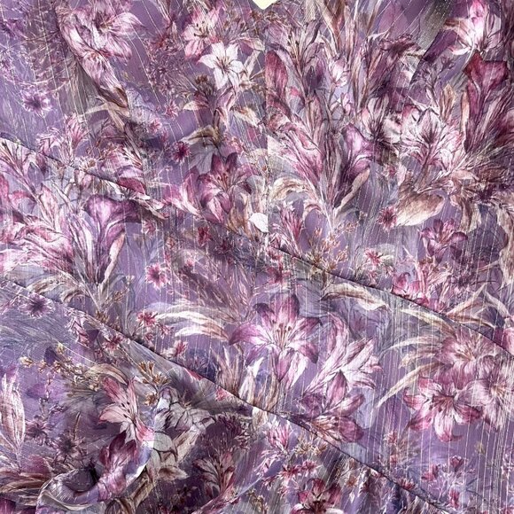 Marchesa Notte Floral Chiffon‎ Asymmetric Ruffle Maxi Dress 6 Purple Romantic - Picture 9 of 16